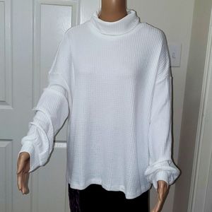 Social standard XXL textured waffle knit puff long  sleeve slouch turtleneck
